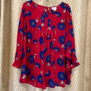 Women Liz Claiborne Red Poppy Field Blouse Size 2X